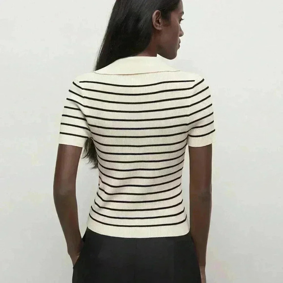 Apricot Casual Women's Lapel Striped Button Knitted Sweater - Picture 3 of 7